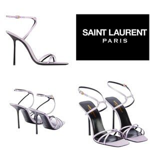 Saint Laurent Paris Satin Strappy Heels Light Lavender Black 36.5 EU